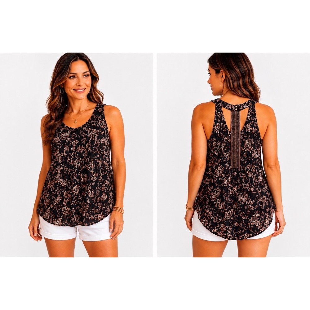 ASTR Women's Beaded Back Sleeveless Summer Blouse Size M Boho Festival Top